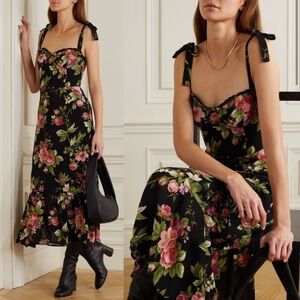 NEW Reformation Nikita Midi Dress Cottage Garden Floral Print Shoulder Tie
